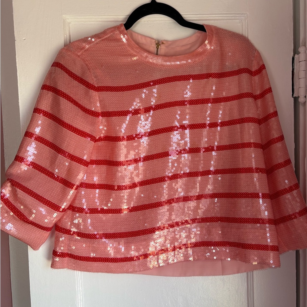 Kate Spade Live Colorfully Pink & Red Sequin Striped Top Size 6